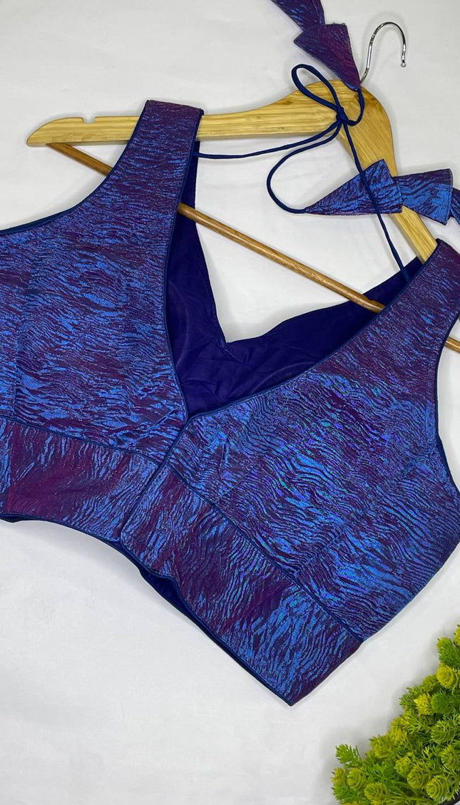 Royal Blue Tissue Designer Readymade Blouse – Free Size Upto 42|B1