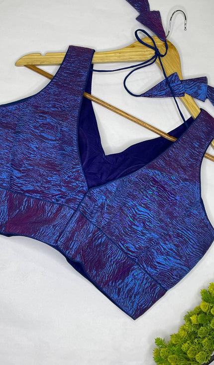 Royal Blue Tissue Designer Readymade Blouse – Free Size Upto 42|B1