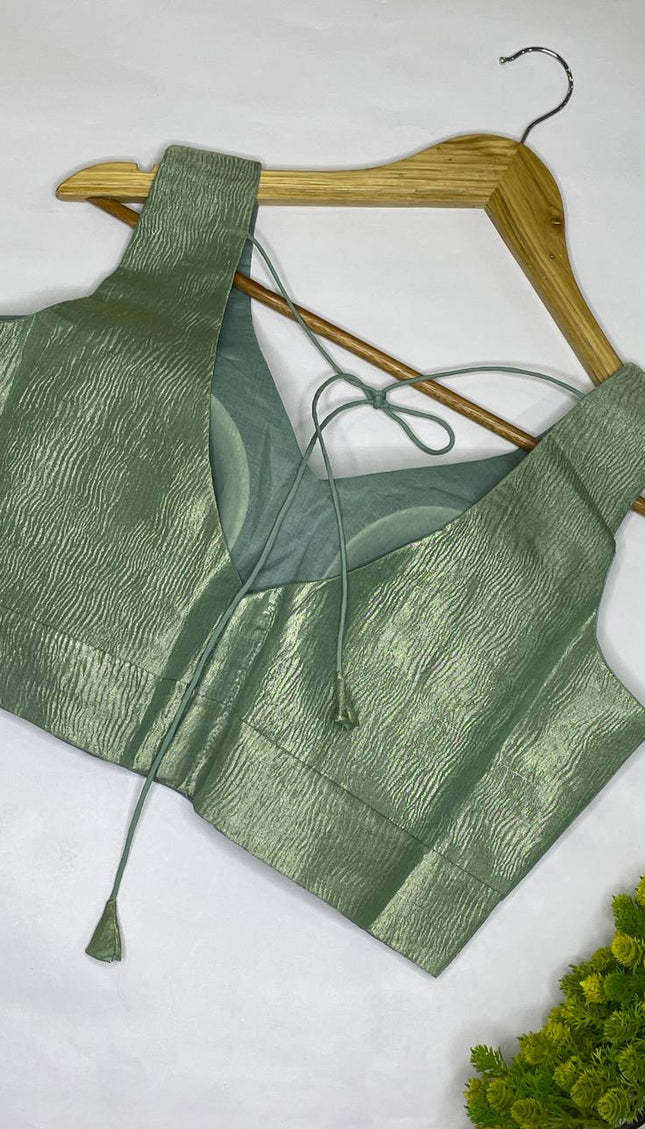 Mint Green Tissue Designer Readymade Blouse – Free Size Upto 42|B1