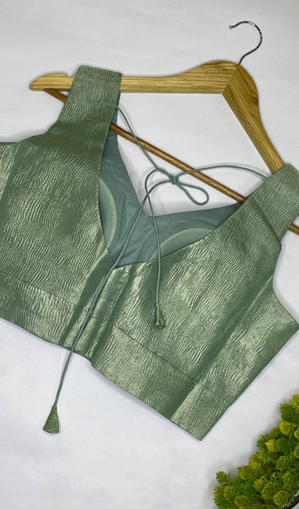 Mint Green Tissue Designer Readymade Blouse – Free Size Upto 42|B1