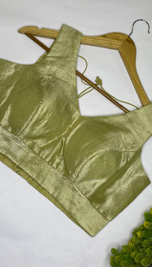Pistachio Green Tissue Designer Readymade Blouse – Free Size Upto 42|B1