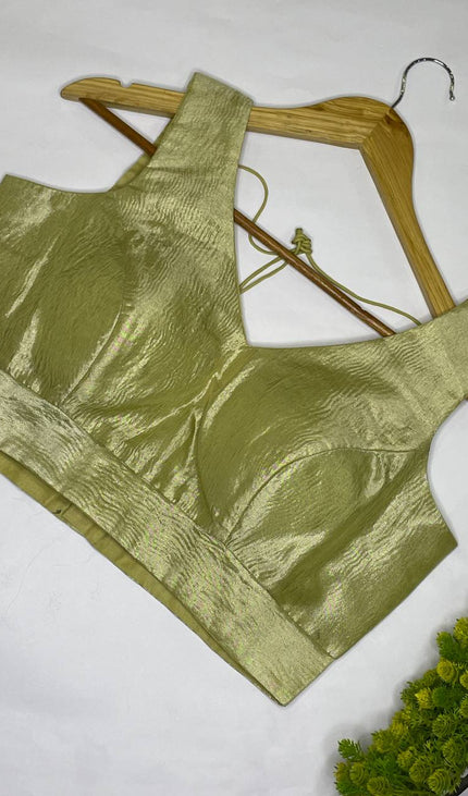 Pistachio Green Tissue Designer Readymade Blouse – Free Size Upto 42|B1