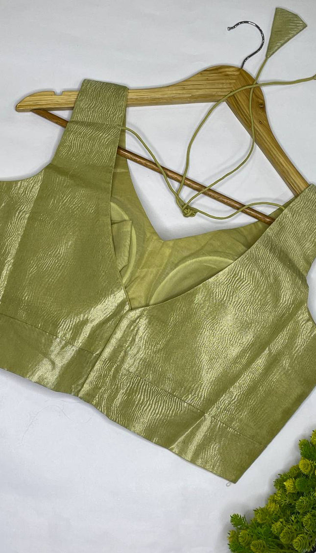 Pistachio Green Tissue Designer Readymade Blouse – Free Size Upto 42|B1