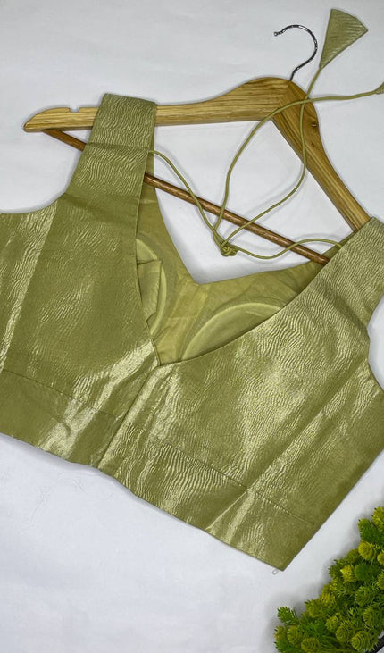 Pistachio Green Tissue Designer Readymade Blouse – Free Size Upto 42|B1