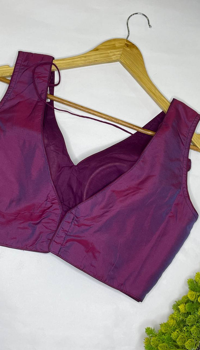 Dual Tone Magenta Cotton Silk Designer V-Neck Saree Blouse – Free Size Upto 42 |B3