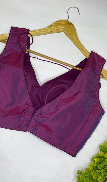 Dual Tone Magenta Cotton Silk Designer V-Neck Saree Blouse – Free Size Upto 42 |B3