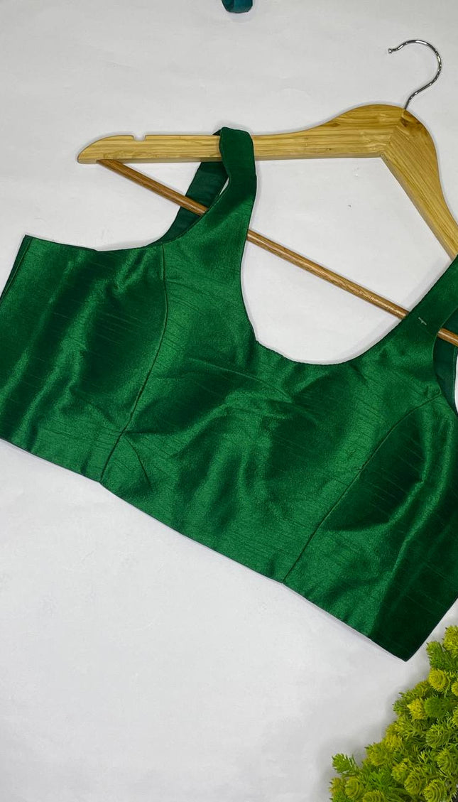 Emerald Green Cotton Silk Designer Blouse – Readymade Free Size Upto 40|B2