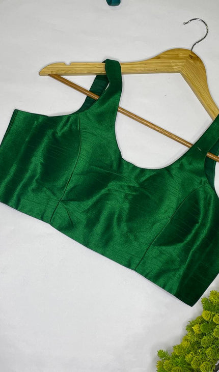 Emerald Green Cotton Silk Designer Blouse – Readymade Free Size Upto 40|B2