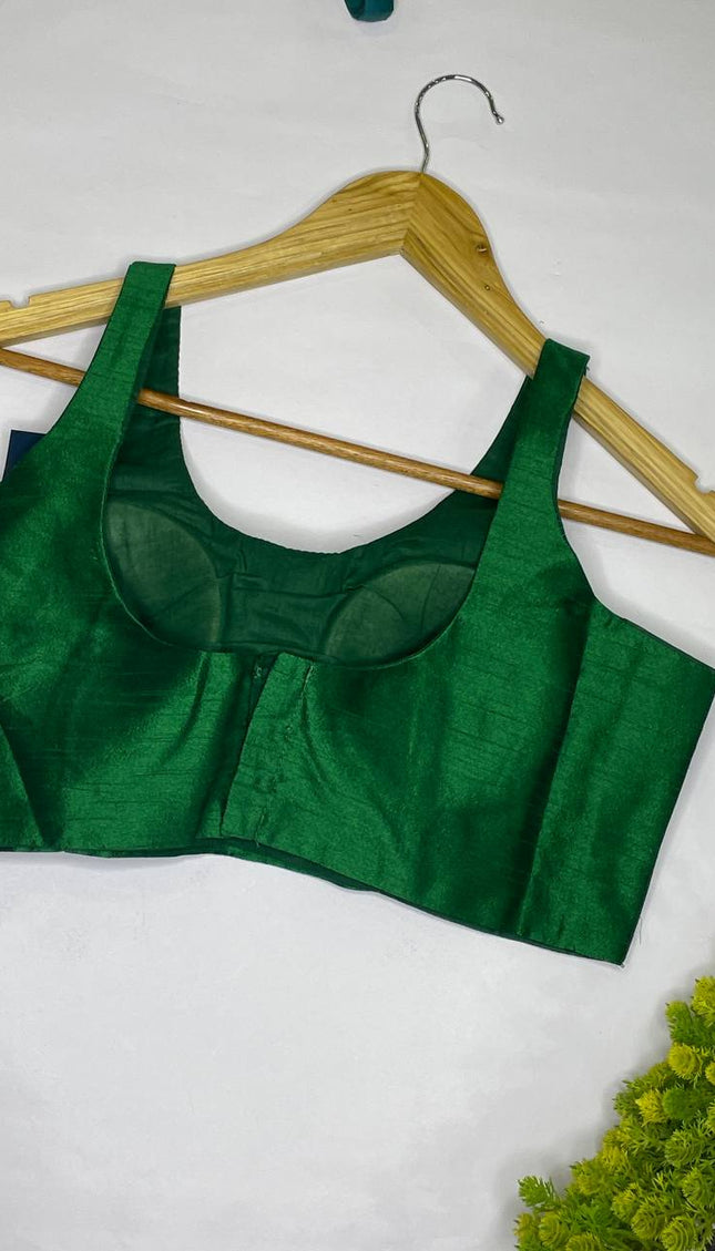 Emerald Green Cotton Silk Designer Blouse – Readymade Free Size Upto 40|B2
