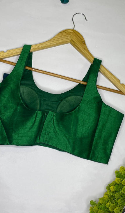 Emerald Green Cotton Silk Designer Blouse – Readymade Free Size Upto 40|B2