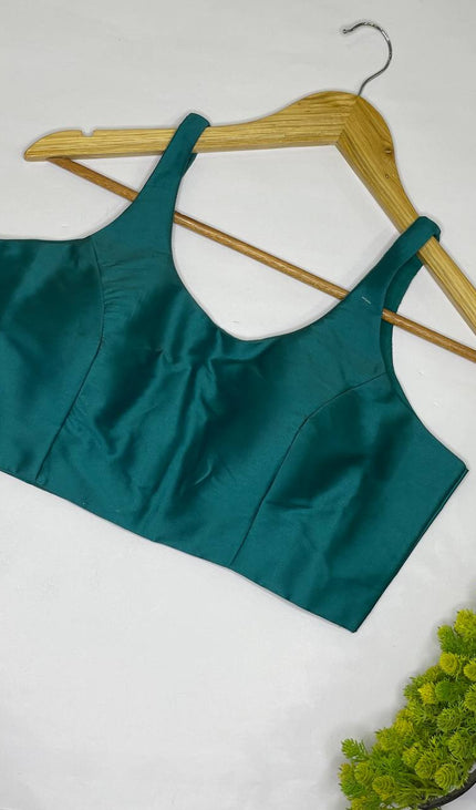 Teal Green Cotton Silk Designer Readymade Blouse – Free Size Upto 40|B2