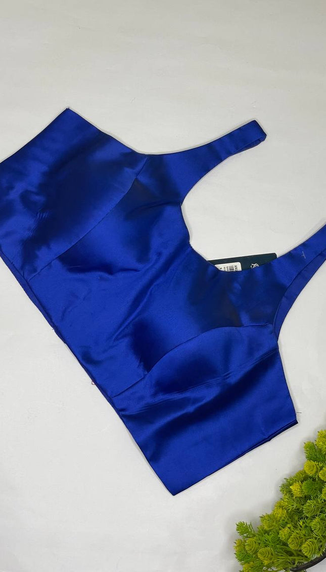 Royal Blue Cotton Silk Designer Readymade Blouse – Free Size Upto 40|B2