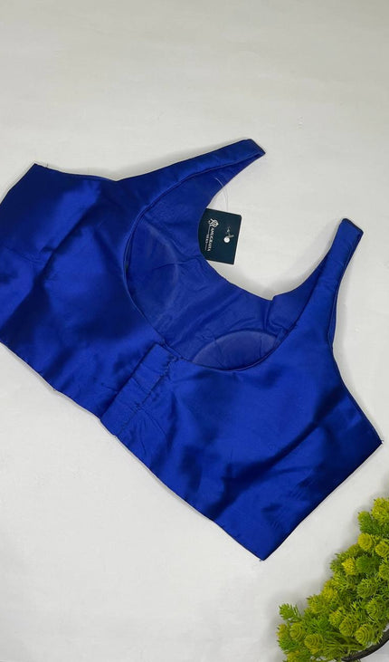Royal Blue Cotton Silk Designer Readymade Blouse – Free Size Upto 40|B2