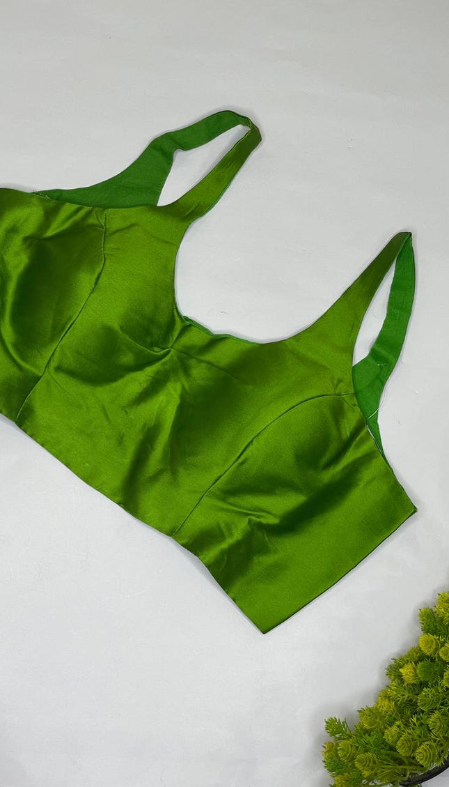 Parrot Green Cotton Silk Designer Blouse – Readymade Free Size Upto 40|B2