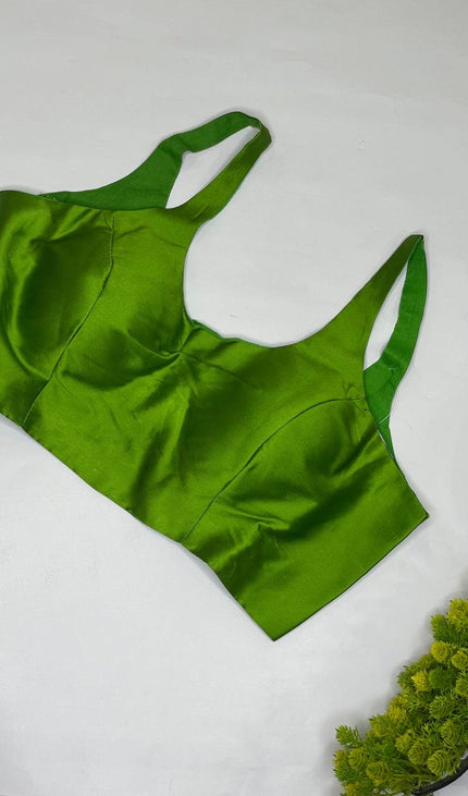 Parrot Green Cotton Silk Designer Blouse – Readymade Free Size Upto 40|B2