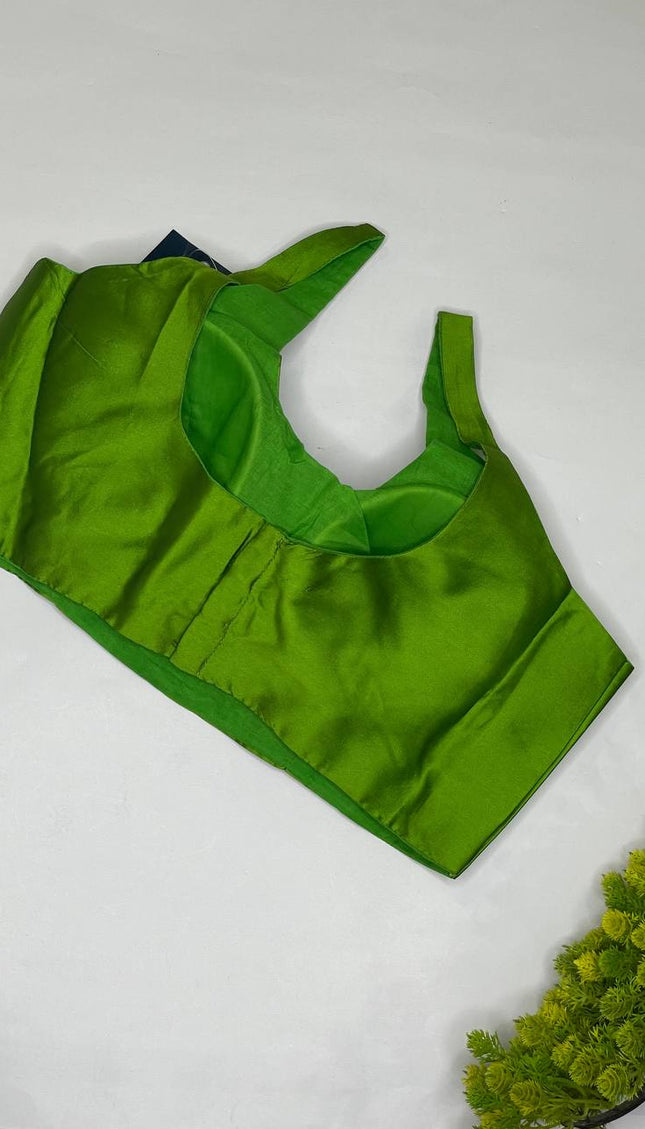 Parrot Green Cotton Silk Designer Blouse – Readymade Free Size Upto 40|B2