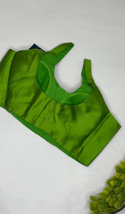 Parrot Green Cotton Silk Designer Blouse – Readymade Free Size Upto 40|B2