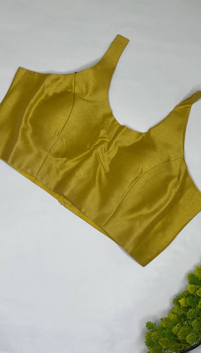 Mustard Yellow Cotton Silk Designer Blouse – Free Size Upto 40|B2
