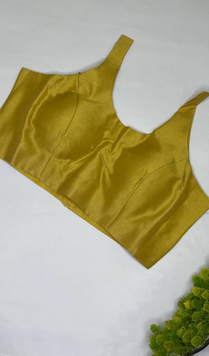 Mustard Yellow Cotton Silk Designer Blouse – Free Size Upto 40|B2