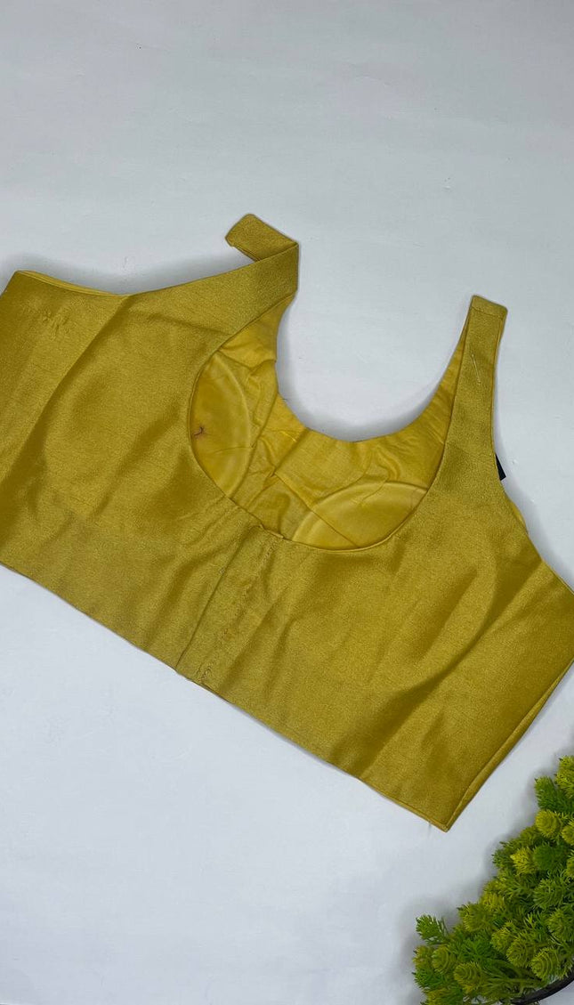 Mustard Yellow Cotton Silk Designer Blouse – Free Size Upto 40|B2