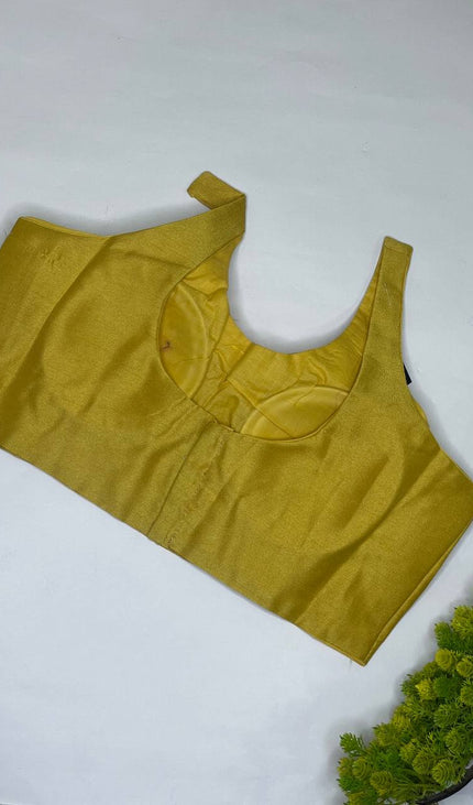Mustard Yellow Cotton Silk Designer Blouse – Free Size Upto 40|B2
