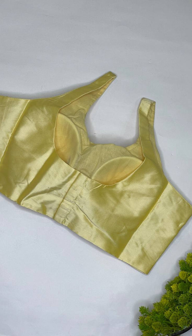 Light Gold Cotton Silk Designer Blouse – Readymade Free Size Upto 40|B2