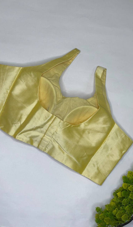 Light Gold Cotton Silk Designer Blouse – Readymade Free Size Upto 40|B2