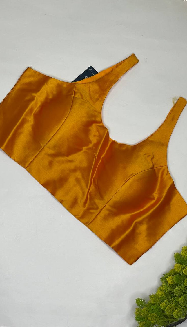 Mustard Orange Cotton Silk Designer Blouse – Free Size Upto 40|B2