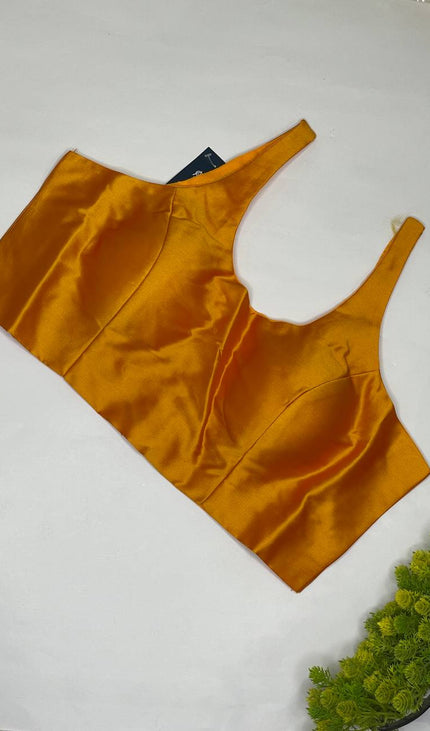 Mustard Orange Cotton Silk Designer Blouse – Free Size Upto 40|B2