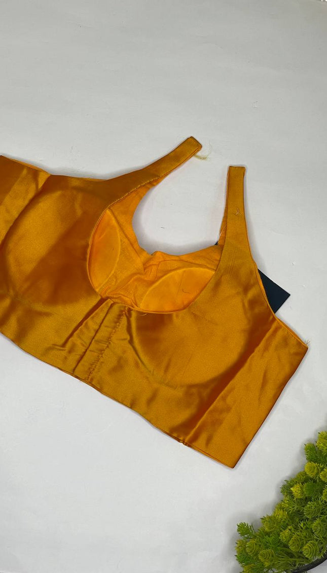 Mustard Orange Cotton Silk Designer Blouse – Free Size Upto 40|B2