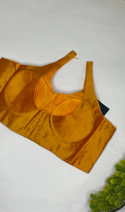 Mustard Orange Cotton Silk Designer Blouse – Free Size Upto 40|B2