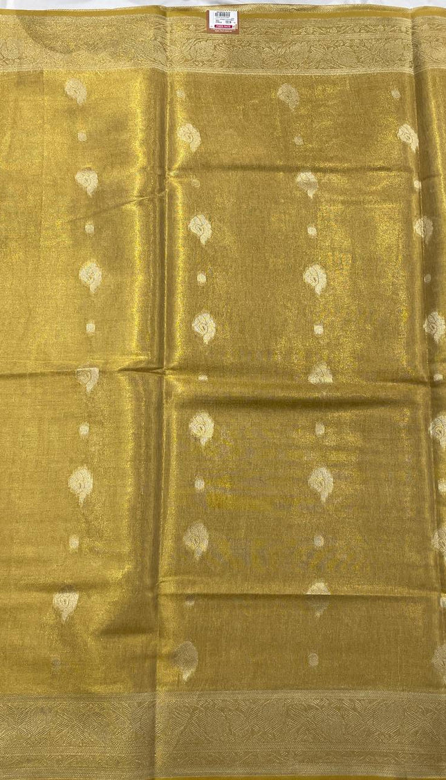 Antique Gold Designer Organza Tissue Silk Saree with Rich Zari Border & Blouse |DS27_3