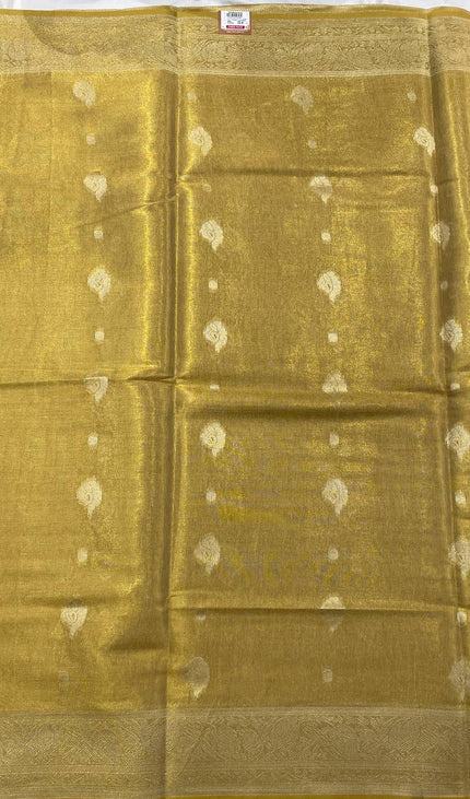 Antique Gold Designer Organza Tissue Silk Saree with Rich Zari Border & Blouse |DS27_3