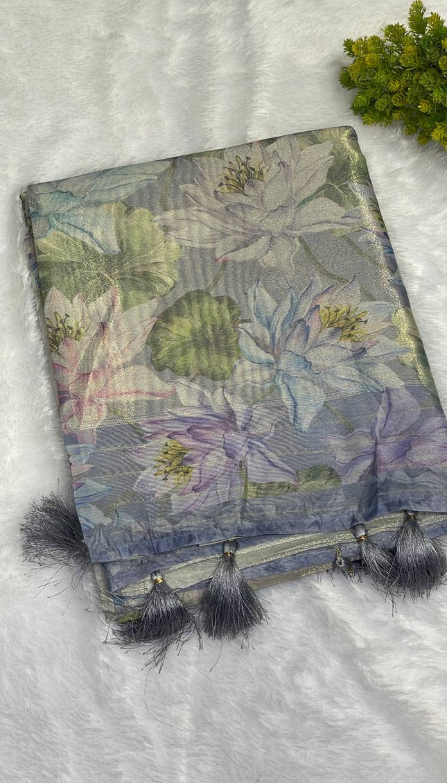 Lavender Designer Organza Tissue Silk Floral Saree with Blouse |DS25|