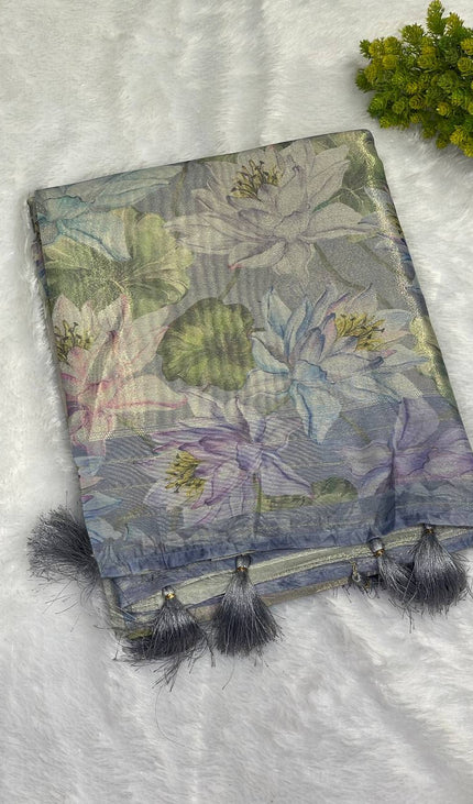 Lavender Designer Organza Tissue Silk Floral Saree with Blouse |DS25|