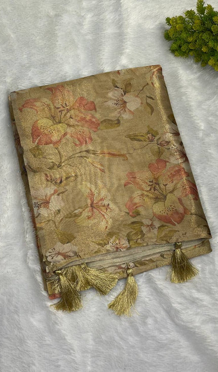 Pistachio Green Organza Tissue Silk Floral Designer Saree with Blouse |DS25