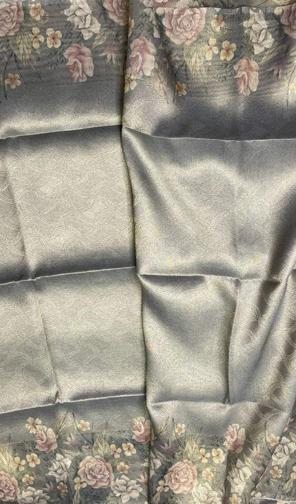 Sage Green Designer Organza Tissue Silk Saree with Floral Print & Blouse |DS25