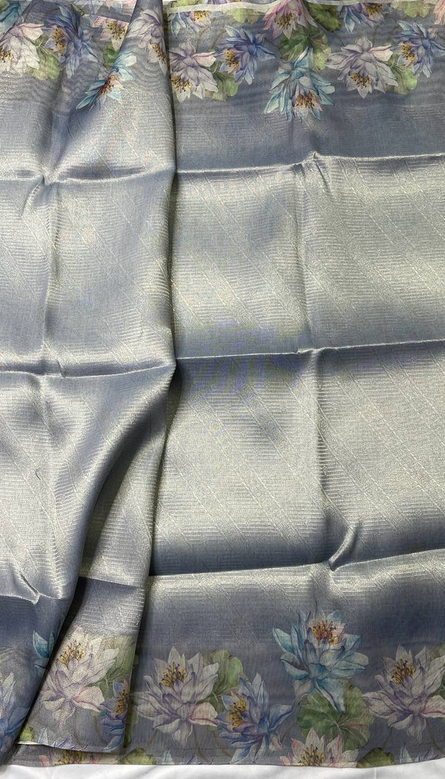 Lavender Designer Organza Tissue Silk Floral Saree with Blouse |DS25|