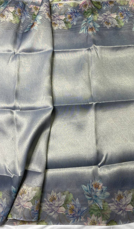 Lavender Designer Organza Tissue Silk Floral Saree with Blouse |DS25|