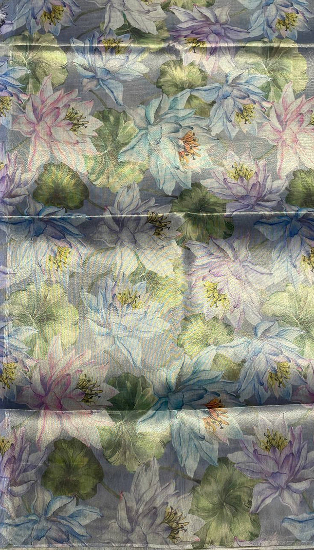 Lavender Designer Organza Tissue Silk Floral Saree with Blouse |DS25|