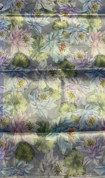 Lavender Designer Organza Tissue Silk Floral Saree with Blouse |DS25|