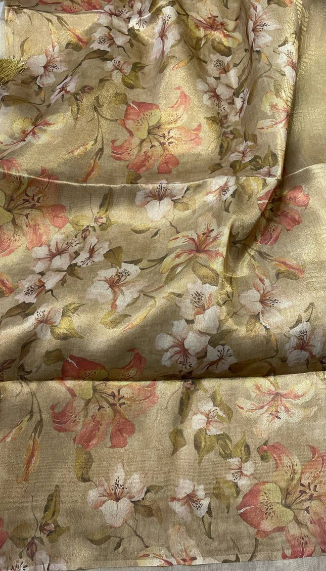 Pistachio Green Organza Tissue Silk Floral Designer Saree with Blouse |DS25