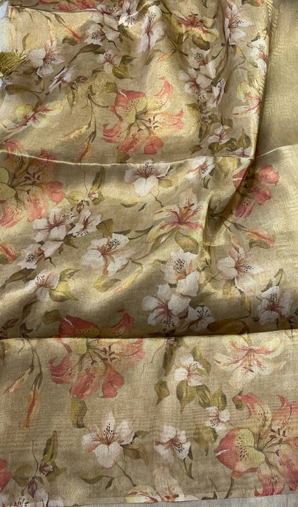 Pistachio Green Organza Tissue Silk Floral Designer Saree with Blouse |DS25