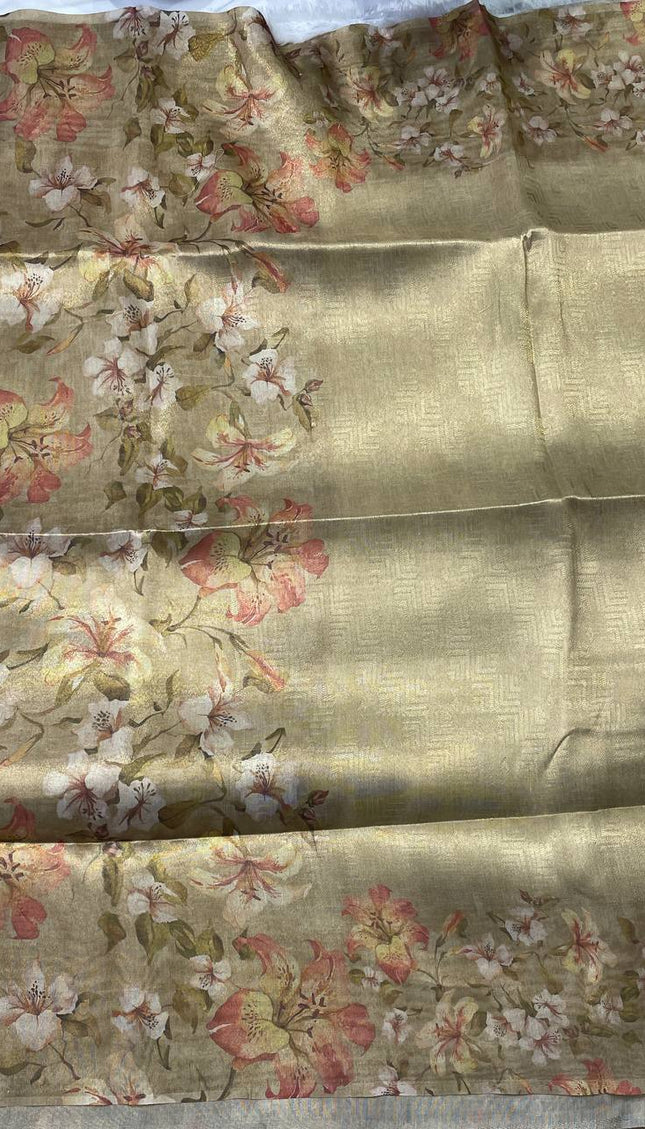 Pistachio Green Organza Tissue Silk Floral Designer Saree with Blouse |DS25