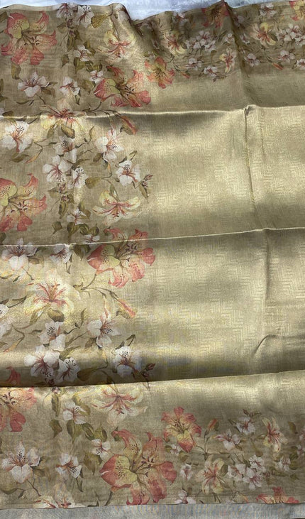 Pistachio Green Organza Tissue Silk Floral Designer Saree with Blouse |DS25