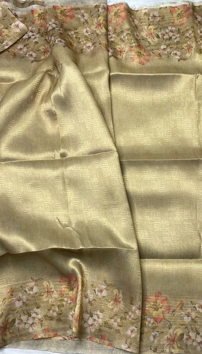 Pistachio Green Organza Tissue Silk Floral Designer Saree with Blouse |DS25