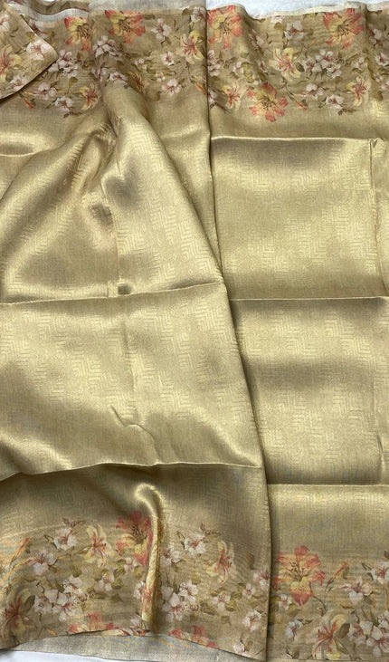 Pistachio Green Organza Tissue Silk Floral Designer Saree with Blouse |DS25