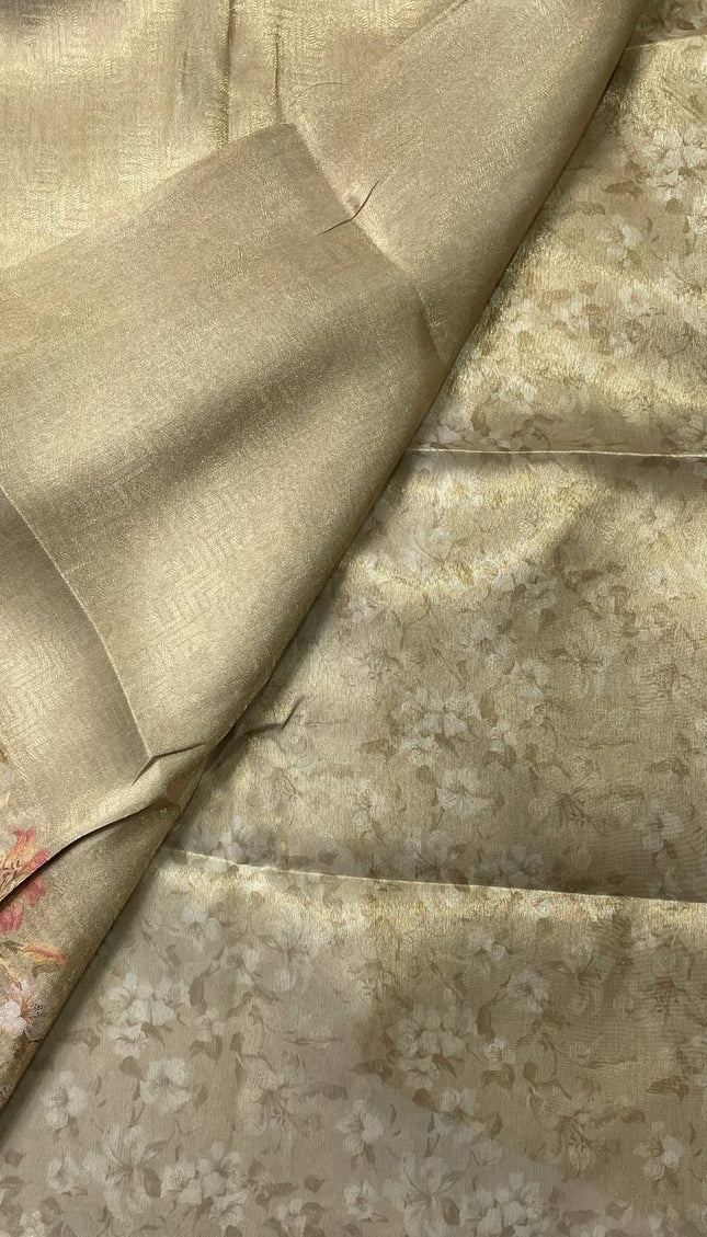 Pistachio Green Organza Tissue Silk Floral Designer Saree with Blouse |DS25