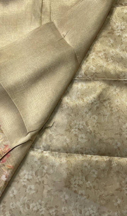 Pistachio Green Organza Tissue Silk Floral Designer Saree with Blouse |DS25
