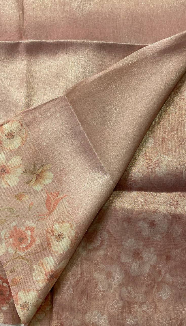 Peach Blush Organza Tissue Silk Floral Printed Saree with Blouse |DS25